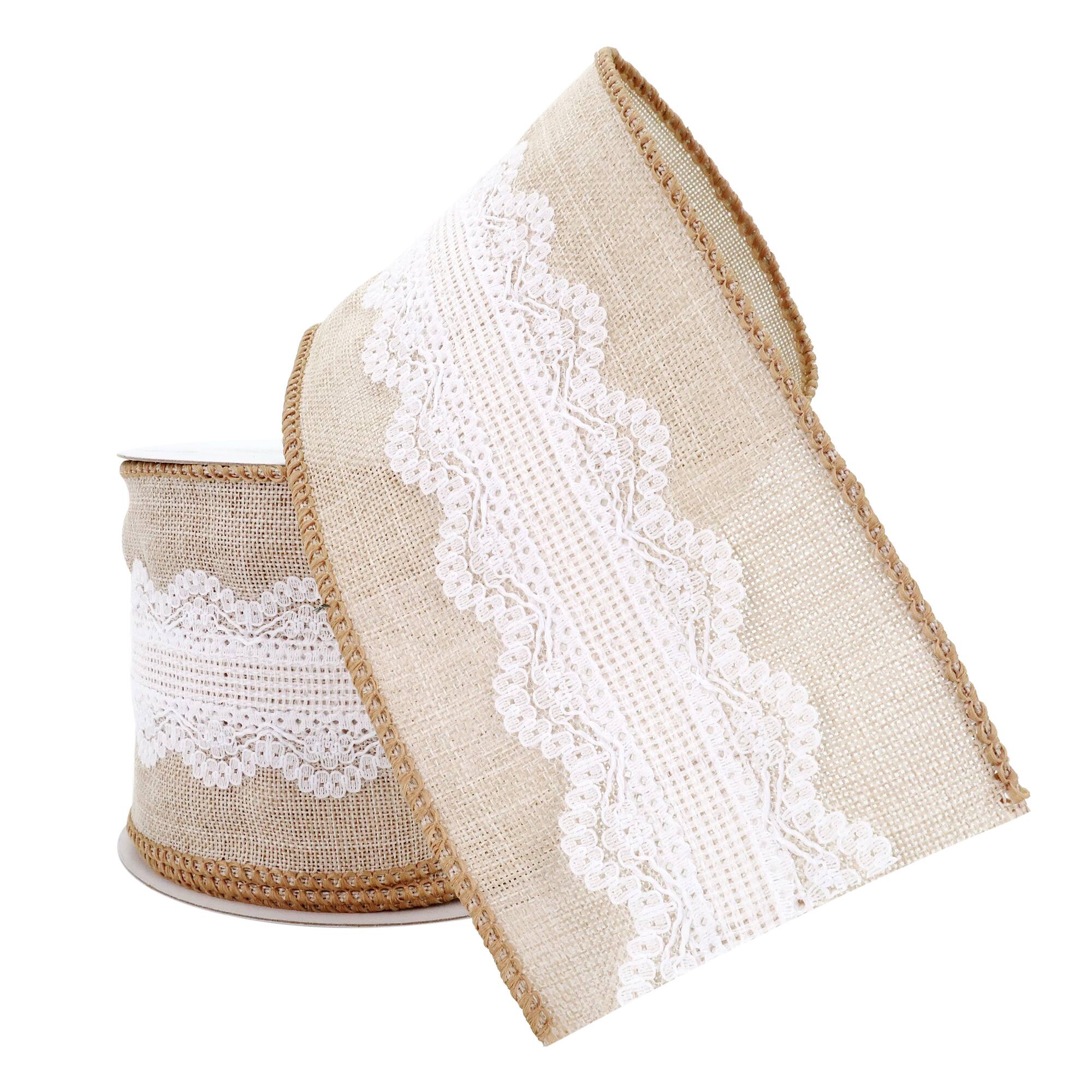 2.5" x 2yd. Faux Linen & Lace Wired Ribbon by Celebrate It™